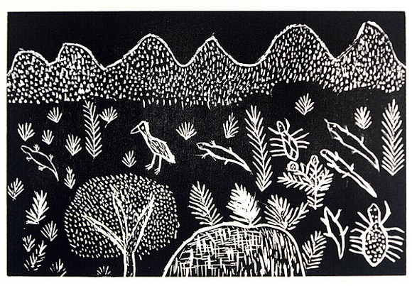 Artist: b'PWERLE, Jean' | Title: b'not titled [No.61]' | Date: 1990 | Technique: b'woodcut, printed in black ink, from one block'