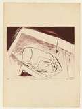 Title: Man struggling with fear in a room | Date: c.1988 | Technique: etching, printed in red ink, from one plate