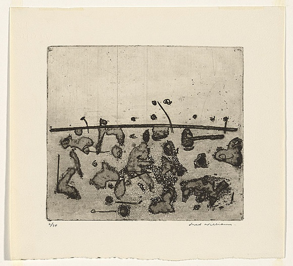 Artist: b'WILLIAMS, Fred' | Title: b'Chopped trees' | Date: 1965-66 | Technique: b'sugar aquatint, etching, printed in black ink with plate-tone, from one copper plate' | Copyright: b'\xc2\xa9 Fred Williams Estate'