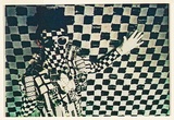 Artist: b'McDiarmid, David.' | Title: b'not titled [man in costume]: postcard from the series, Urban Tribalwear.' | Date: (1980) | Technique: b'photocopy, printed in colour' | Copyright: b'Courtesy of copyright owner, Merlene Gibson (sister)'