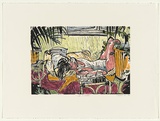 Title: Lisa in repose | Date: 1988 | Technique: linocut, printed in black ink, from one block; hand-coloured