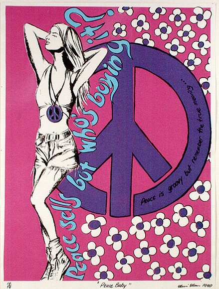 Artist: b'ACCESS 2' | Title: b'Peace Baby' | Date: 1990 | Technique: b'screenprint, printed in pink, blue and black ink, from three stencils'