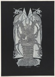Artist: NONA, Laurie | Title: Lagau Dunalaig (Island lifestyle) | Date: 1998 | Technique: linocut, printed in white ink, from one block