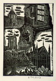 Artist: b'OGILVIE, Helen' | Title: b'(Various scenes around Melbourne University and Ormond & Trinity Colleges)' | Date: (1953) | Technique: b'wood-engraving, printed in black ink, from one block'