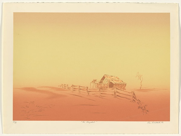 Artist: b'Harbeck, Ron.' | Title: b'The hay shed.' | Date: 1986 | Technique: b'screenprint, printed in colour, from five stencils'
