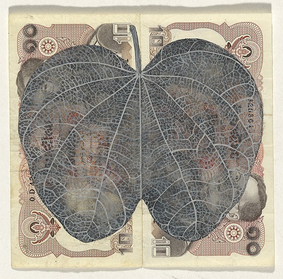 Artist: b'HALL, Fiona' | Title: b'Bauhinia brachycarpa (Cambodian currency)' | Date: 2000 - 2002 | Technique: b'gouache' | Copyright: b'\xc2\xa9 Fiona Hall'