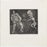 Artist: b'Gittoes, George.' | Title: b'Travelling companions.' | Date: 1971 | Technique: b'etching, printed in black ink, from one plate'