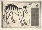 Artist: Daw, Robyn. | Title: Tiger posits post-modernism | Date: 1989, November | Technique: etching, printed in black ink, from one plate