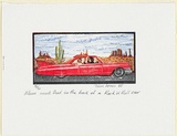 Artist: b'Jones, Tim.' | Title: bMum met Dad in the back of a Rock'n Roll car | Date: 1988 | Technique: b'wood-engraving, printed in colour, from four blocks'