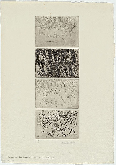 Artist: b'WALKER, Murray' | Title: b'Four views of the same wooded hill.' | Date: 1963 | Technique: b'etching and aquatint, printed in black ink, from four plates'
