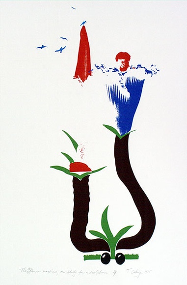Artist: b'COLEING, Tony' | Title: b'The de flower machine, or study for a sculpture.' | Date: 1975 | Technique: b'screenprint, printed in colour, from five stencils'