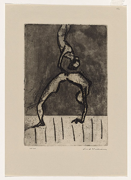 Artist: b'WILLIAMS, Fred' | Title: b'Tumblers. Number 2' | Date: 1967 | Technique: b'etching, deep etching, foul biting, mezzotint rocker, drypoint, printed in black ink with plate-tone, from one zinc plate' | Copyright: b'\xc2\xa9 Fred Williams Estate'