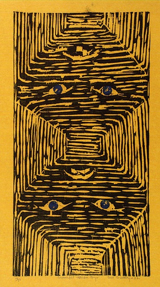 Artist: b'Buckley, Sue.' | Title: b'Sorrowful honan boys.' | Date: 1962 | Technique: b'woodcut, printed in colour, from multiple blocks' | Copyright: b'This work appears on screen courtesy of Sue Buckley and her sister Jean Hanrahan'