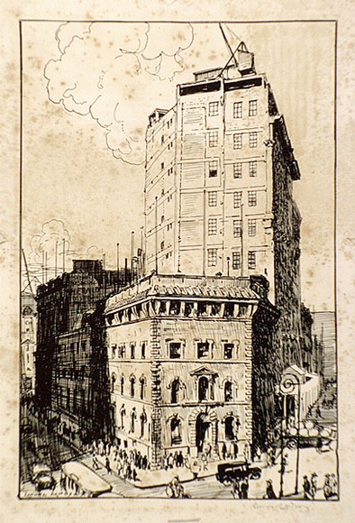 Artist: b'LINDSAY, Lionel' | Title: b'(City building)' | Technique: b'lineblock, printed in black ink' | Copyright: b'Courtesy of the National Library of Australia'