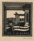 Artist: FEINT, Adrian | Title: Bookplate: Vida E.M. Burns. | Date: 1938 | Technique: wood-engraving, printed in black ink, from one block | Copyright: Courtesy the Estate of Adrian Feint