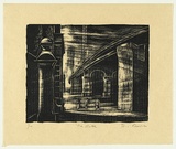 Artist: b'AMOR, Rick' | Title: b'The gate.' | Date: 1990 | Technique: b'woodcut, printed in black ink, from one block'