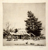 Artist: b'LINDSAY, Lionel' | Title: b'The bush smithy, Carcoar' | Date: 1925 | Technique: b'drypoint, printed in warm black ink with plate-tone, from one plate' | Copyright: b'Courtesy of the National Library of Australia'