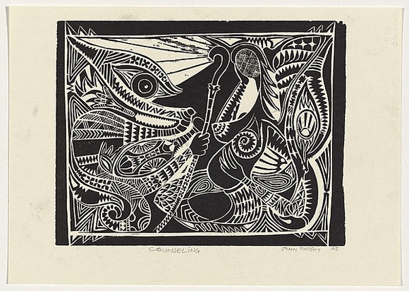 Artist: b'Timothy, John.' | Title: b'Counseling' | Date: 2005 | Technique: b'woodcut, printed in black ink, from one block'