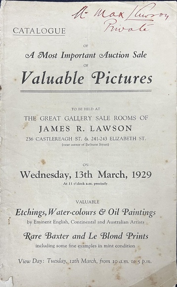 Title: Valuable pictures ... Etchings ... Baxter and Le Blond Prints. James R. Lawson, 1929