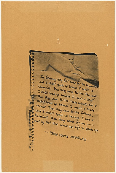 Artist: b'Newmarch, Ann.' | Title: b'Pastor Martin Niemoller' | Date: c.1980 | Technique: b'screenprint, printed in black ink, from one stencil'