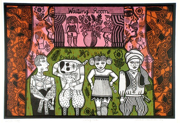 Artist: b'HANRAHAN, Barbara' | Title: b'Waiting room' | Date: 1976 | Technique: b'lithograph, printed in colour, from five plates'