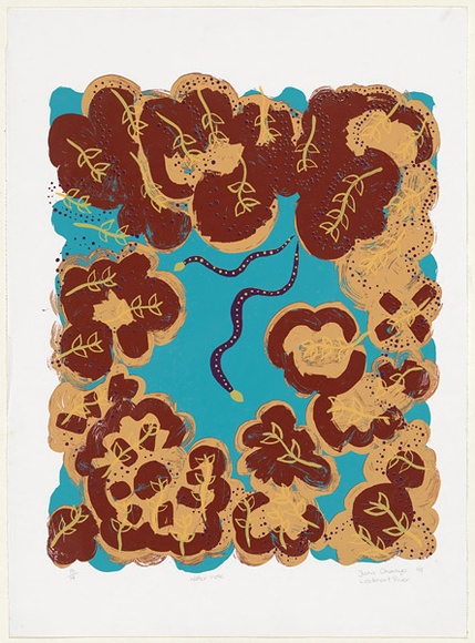 Artist: b'Omeenyo, Fiona.' | Title: b'Waterhole' | Date: 1998, June | Technique: b'screenprint, printed in colour, from multiple stencils'