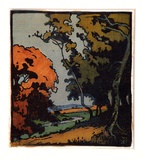 Artist: b'GOODCHILD, John' | Title: b'(landscape)' | Date: c.1928 | Technique: b'linocut, printed in colour, from multiple blocks'