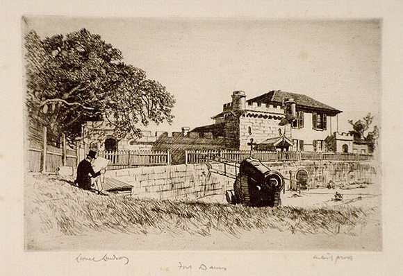 Artist: b'LINDSAY, Lionel' | Title: b'Fort Dawes' | Date: 1913 | Technique: b'etching, printed in black ink with plate-tone, from one plate' | Copyright: b'Courtesy of the National Library of Australia'