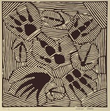 Artist: b'STREET, Mervyn' | Title: b'not titled [stylised animal tracks]' | Date: 1996, January - February | Technique: b'linocut, printed in black ink, from one block'