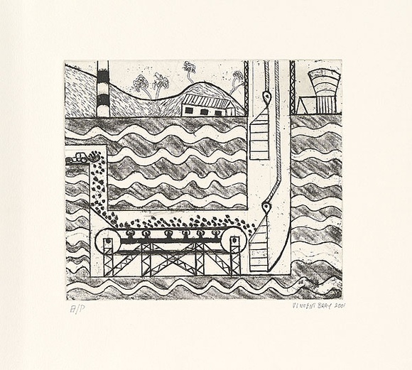 Artist: b'Bray, Vincent.' | Title: b'not titled [conveyor belt]' | Date: 2001 | Technique: b'etching, printed in black ink, from one plate'