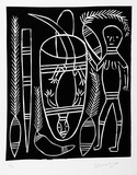 Artist: b'Djurritjini, Charlie.' | Title: b'not titled' | Date: c.1992 | Technique: b'linocut, printed in black ink, from one block'