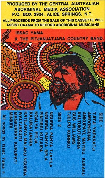 Artist: b'REDBACK GRAPHIX' | Title: b'Cassette cover: Issac Yama in The Pitjanjatjara Country Band' | Date: 1980-94 | Technique: b'screenprint, printed in colour, from four stencils'