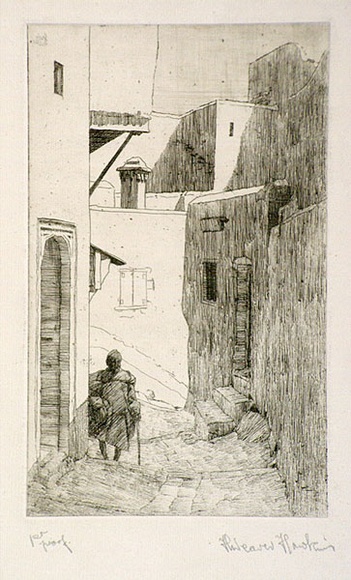 Artist: b'Hawkins, Weaver.' | Title: b'Moorish street, Tangiers.' | Date: 1922 | Technique: b'drypoint, printed in black ink, from one plate' | Copyright: b'The Estate of H.F Weaver Hawkins'