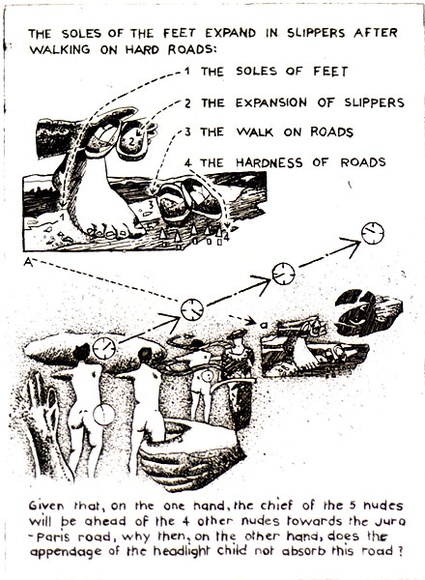 Artist: b'Tillers, Imants.' | Title: b'Given that, on the one hand, the chief of the 5 nudes will be ahead of the 4 other nudes...' | Date: 1976 | Technique: b'etching and aquatint, printed in brown ink with plate-tone, from one copper plate' | Copyright: b'Courtesy of the artist'