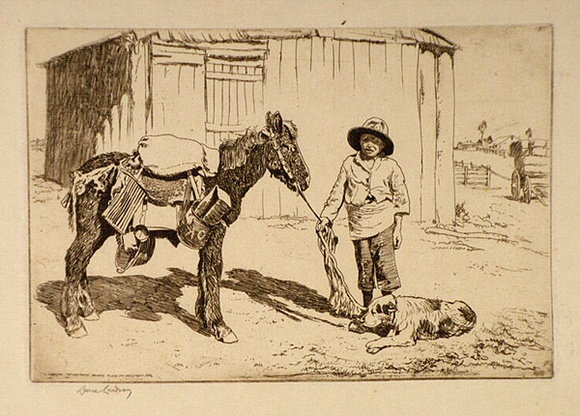 Artist: b'LINDSAY, Lionel' | Title: bShearer's cook [2]. | Date: 1932 | Technique: b'etching, printed in brown ink, from one plate' | Copyright: b'Courtesy of the National Library of Australia'