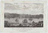 Title: b'A view of part of the town of Windsor in New South Wales. Taken from the banks of the River Hawkesbury.' | Date: 1813 | Technique: b'engraving, printed in black ink, from one copper plate'