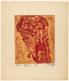 Title: b'Adoration' | Date: 1962 | Technique: b'linocut, printed in red ink, from one block; woodcut, printed in red ink, from one block'