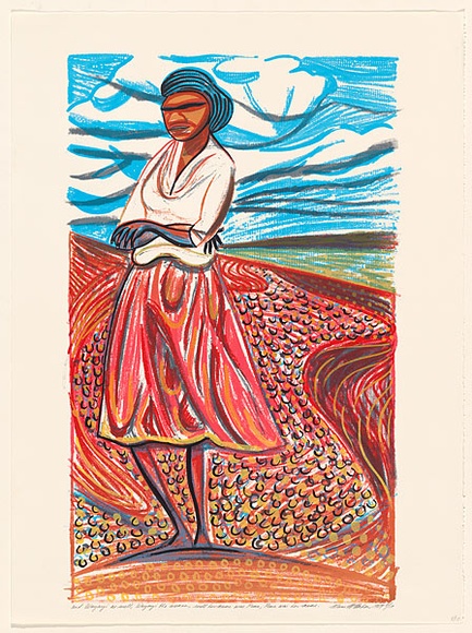 Artist: b'McMahon, Marie.' | Title: b'Her name was Pima, Pima was her name' | Date: 1988 | Technique: b'screenprint, printed in colour, from multiple stencils' | Copyright: b'\xc2\xa9 Marie McMahon. Licensed by VISCOPY, Australia'