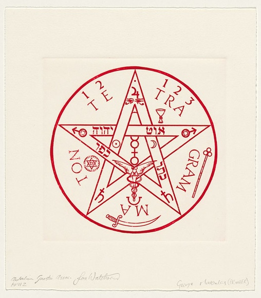 Artist: b'MATOULAS, George' | Title: b'not titled (print for Australian Gnostic Association, red star in circle)' | Date: 1991, September | Technique: b'photo-etching, printed in red ink, from one plate'