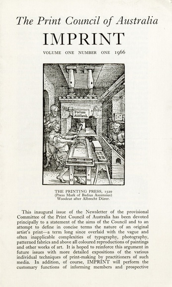 Artist: b'PRINT COUNCIL OF AUSTRALIA' | Title: b'Periodical | Imprint. Melbourne: Print Council of Australia, vol. 01, no. 1, 1966' | Date: 1966