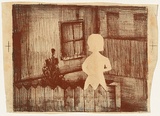 Artist: Blackman, Charles. | Title: Figure by fence. | Date: (1953-57) | Technique: lithograph, printed in colour, from multiple stones [or plates]