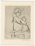 Artist: b'WILLIAMS, Fred' | Title: b'Girl holding a doll' | Date: 1965-66 | Technique: b'etching, drypoint and flat biting, printed in black ink, from one copper plate' | Copyright: b'\xc2\xa9 Fred Williams Estate'