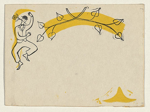 Title: b'Card: Man dancing' | Technique: b'etching, printed in black and yellow ink, from two plates'