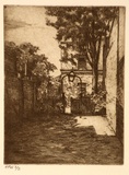Artist: b'Stockfeld, R.H.' | Title: b'A bit of old Melbourne' | Date: c.1935 | Technique: b'etching, printed in sepia ink, with plate-tone, from one plate'