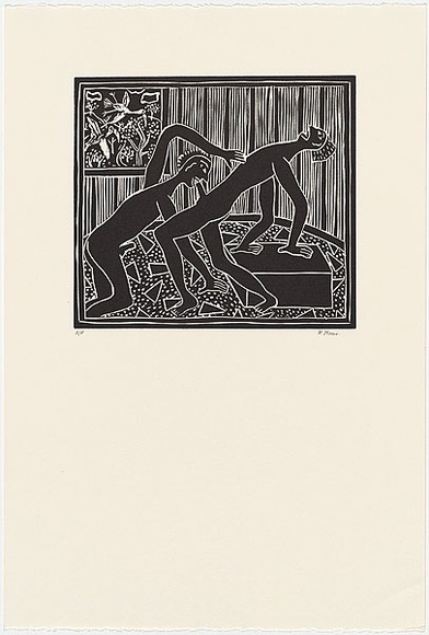 Artist: b'Moore, Ross.' | Title: b'Duo' | Date: 1983 | Technique: b'linocut, printed in black ink, from one block'