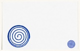 Title: b'Not titled [card with blue hand-stamped layered spiral and four curved lines]' | Date: 2006 | Technique: b'hand-stamped'