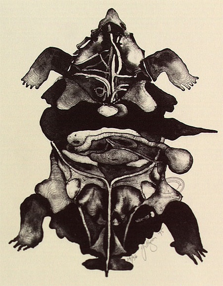 Artist: b'Hogan, Jan.' | Title: b'Under dominion' | Date: 1994 - 1995 | Technique: b'lithograph and rubber stamp, printed in black and grey ink, from one stone and one stamp'