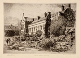 Artist: LINDSAY, Lionel | Title: Trinity College, Melbourne University | Date: 1914 | Technique: etching and foul biting, printed in black ink, from one plate | Copyright: Courtesy of the National Library of Australia