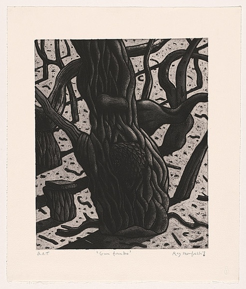 Artist: b'Mombassa, Reg.' | Title: b'Gum trunks' | Date: 2006 | Technique: b'etching and aquatint, printed in black ink, from one plate'