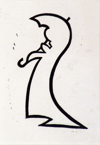 Artist: b'Waller, Christian.' | Title: b'not titled [Female figure holding open umbrella]' | Date: c.1931 | Technique: b'linocut, printed in black ink, from one block'